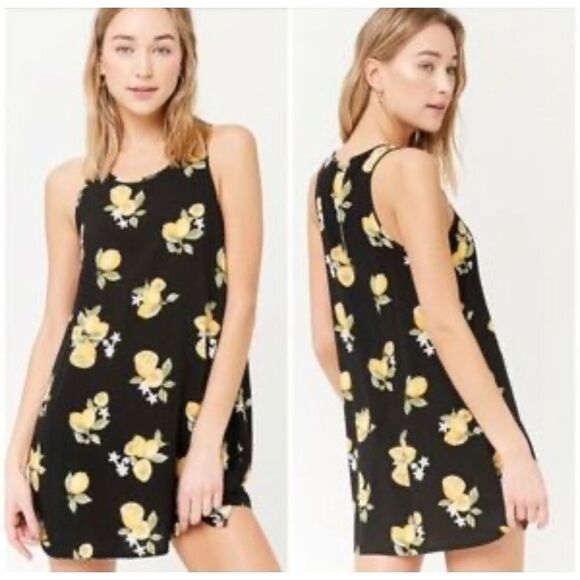 Forever 21 Women’s Black Lemon Print Sleeveless Mini Dress Size M See Notes - Picture 2 of 10